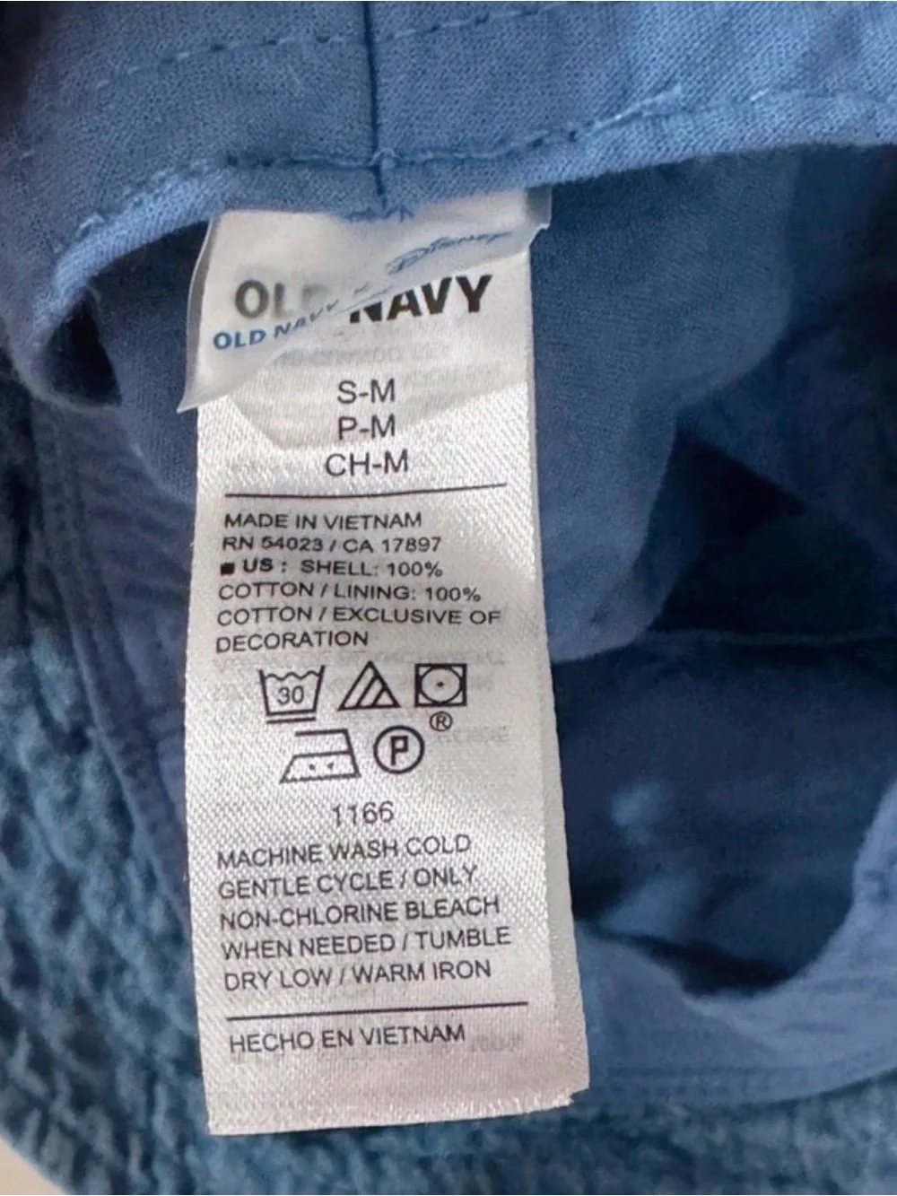 Old Navy Denim Bucket Hat with Flag & Character Patch